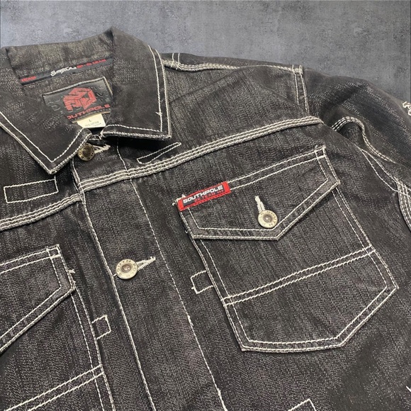 Vintage Y2K South Pole Black Denim with white stitching jacket Size Large - Picture 3 of 8